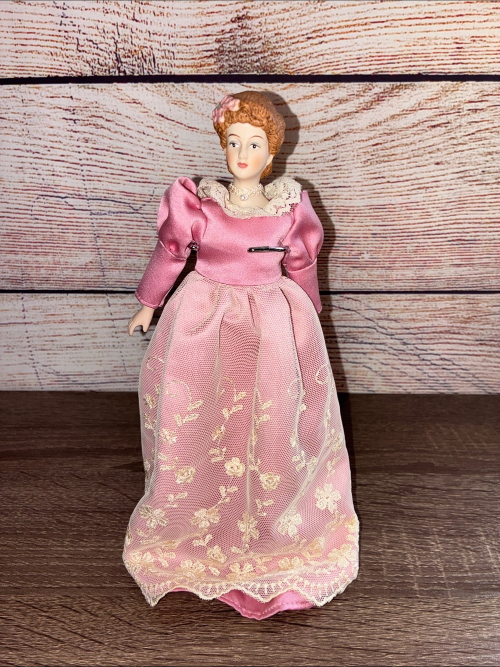 Vintage Pink Porcelain Fashion Doll with Lace Overlay Teleflora Gift